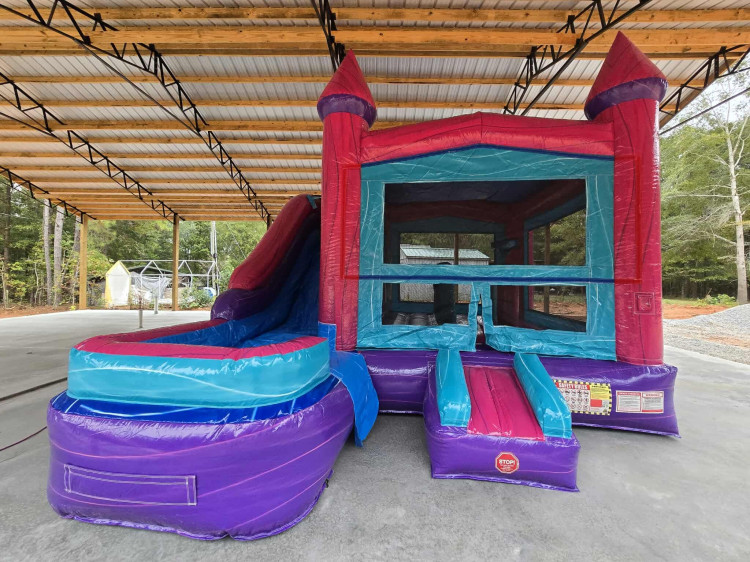 Mystical Bounce and Splash combo set up under a pavilion by Bouncing Chicken Rentals, Milner, GA area